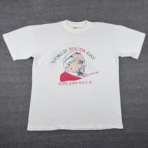 Vintage Pope John Paul II T-Shirt Men's XL‎ White Catholic Church Colorado Jesus